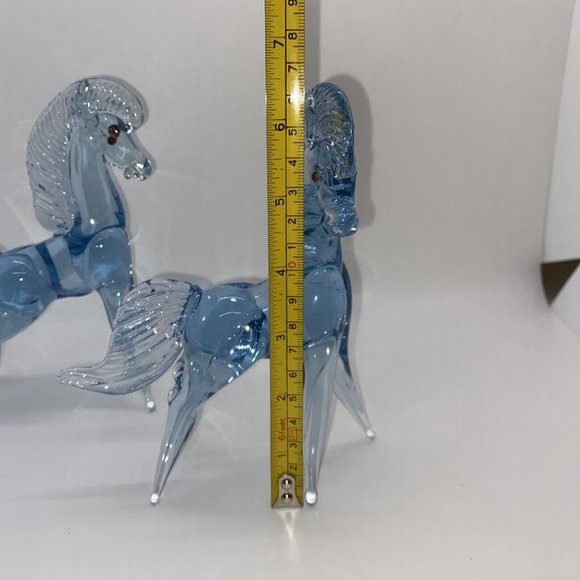 Vintage Mexican Art Glass Horse Blue And Clear Hand Blown 9" Rearing Stallion - Picture 12 of 12